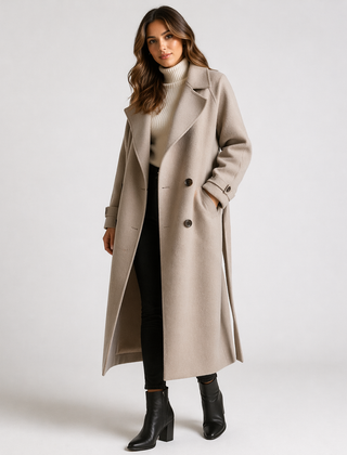 Women's Elegant Wool Blend Overcoat | Stylish Double-Breasted Winter Coat 0
