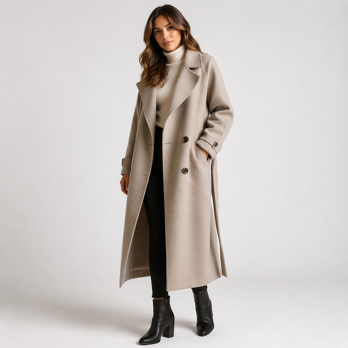 Women's Elegant Wool Blend Overcoat | Stylish Double-Breasted Winter Coat 0