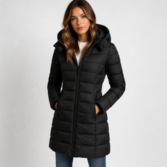 Women's Lightweight Quilted Puffer Jacket | Stylish Hooded Mid-Thigh Coat 0