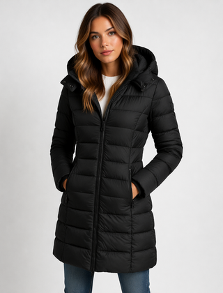 Women's Lightweight Quilted Puffer Jacket | Stylish Hooded Mid-Thigh Coat 0