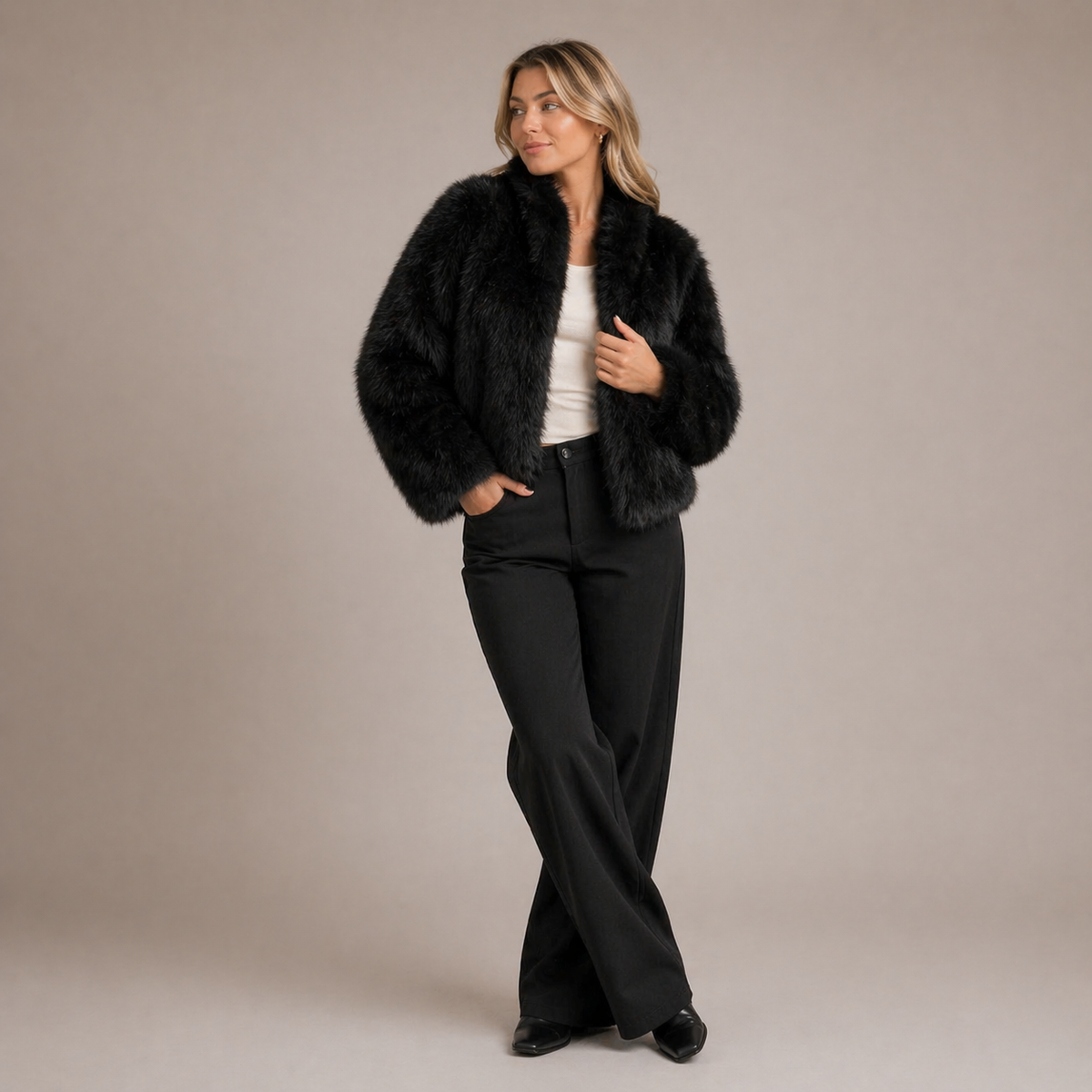 Women's Plush Faux Fur Jacket | Elegant Cropped Cold-Weather Layer 2