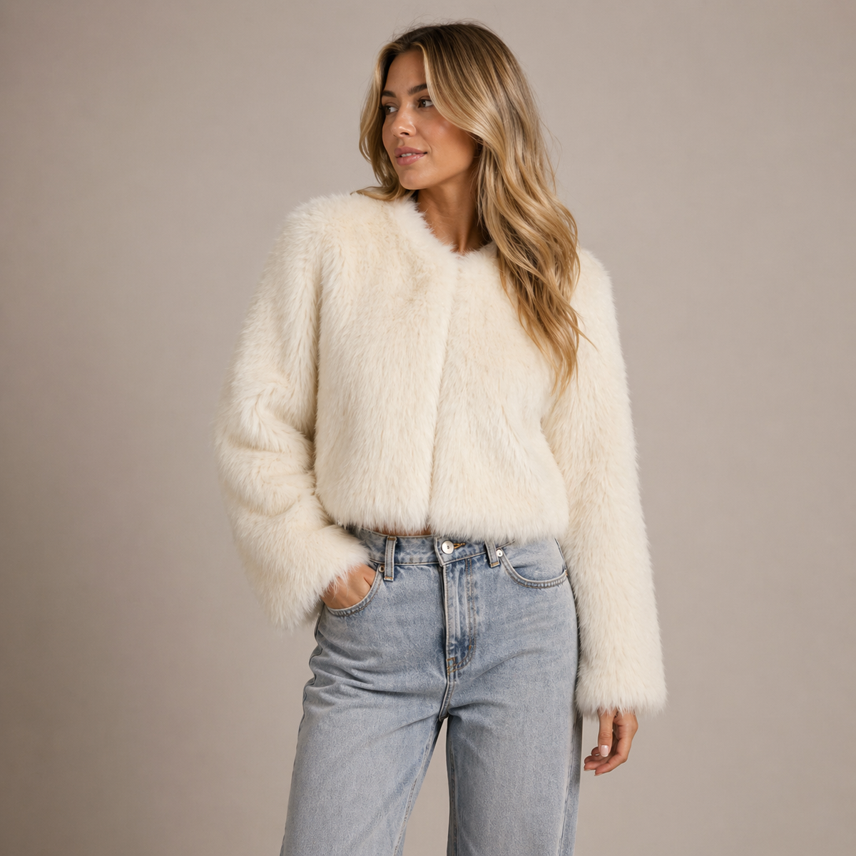 Women's Plush Faux Fur Jacket | Elegant Cropped Cold-Weather Layer 3