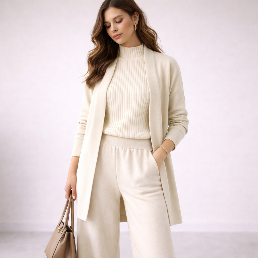 Women's Soft Ribbed Knit Lounge Sets | Elegant Three-Piece Loungewear Ensemble 1