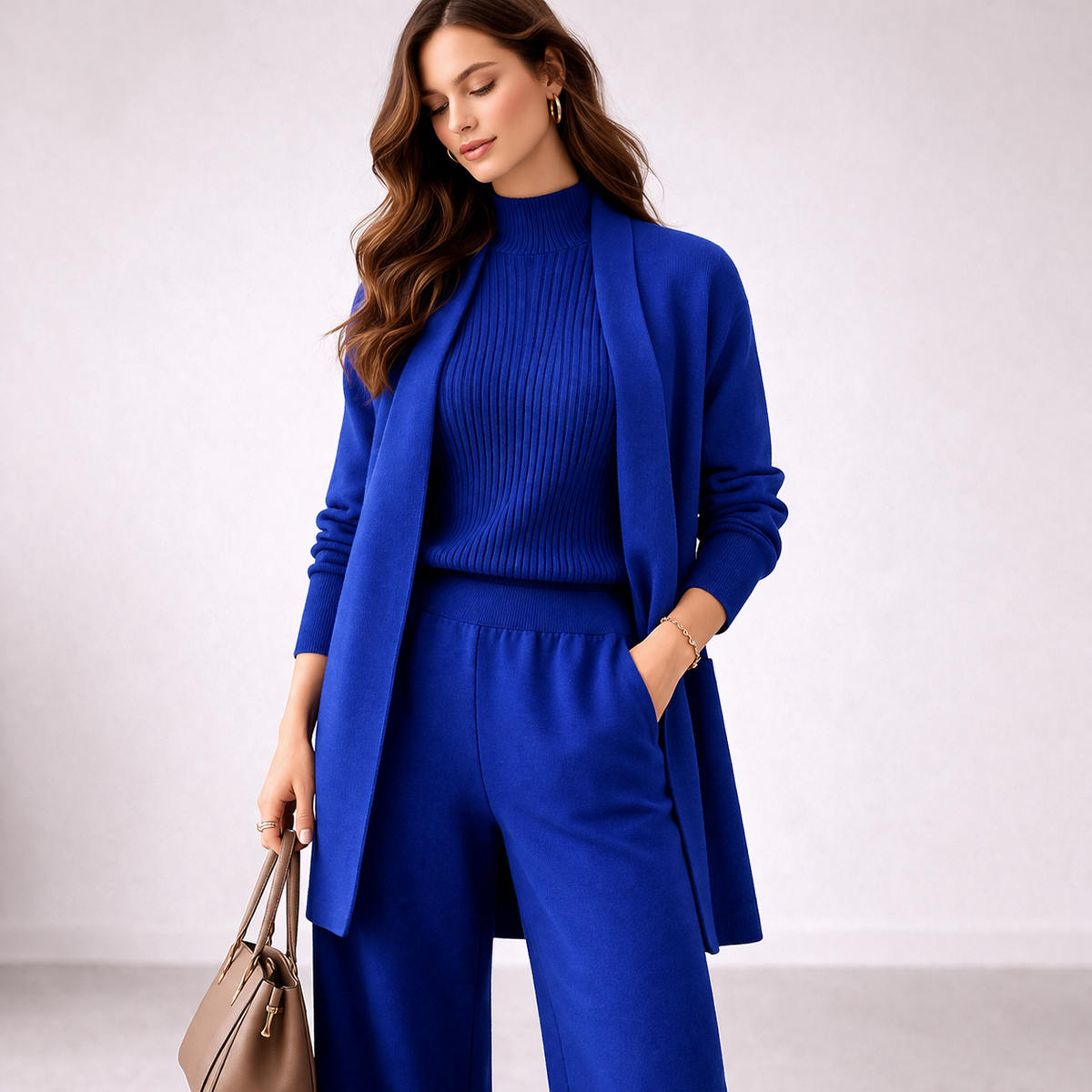 Women's Soft Ribbed Knit Lounge Sets | Elegant Three-Piece Loungewear Ensemble 2