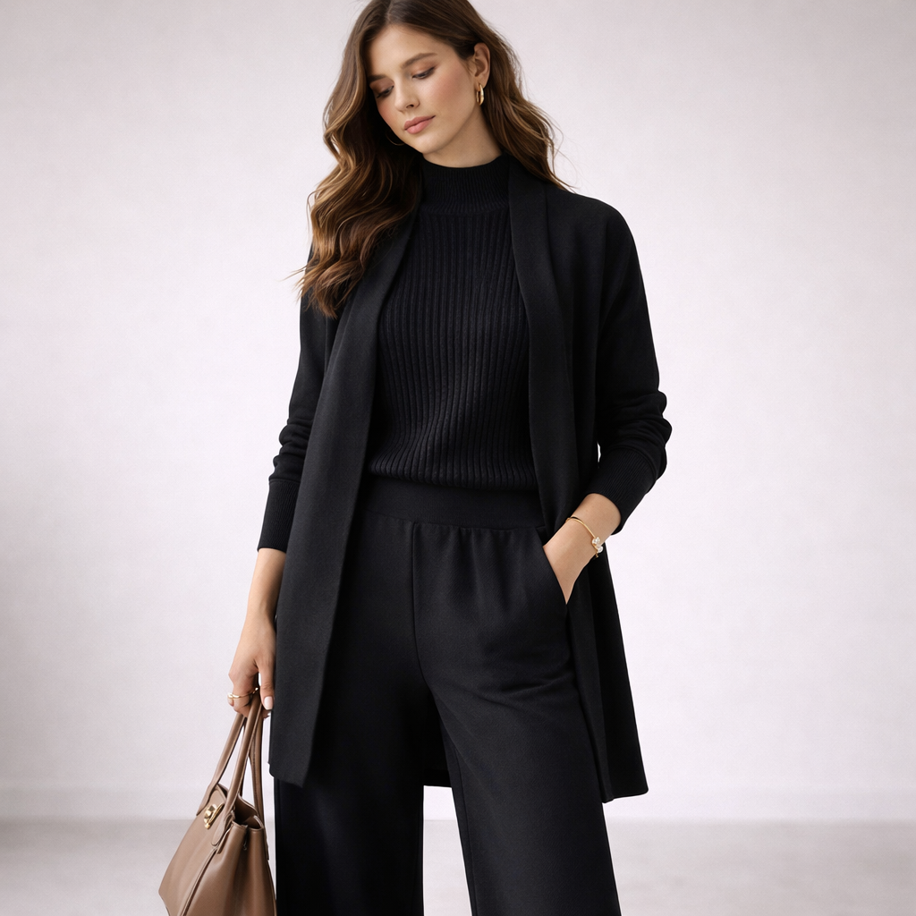 Women's Soft Ribbed Knit Lounge Sets | Elegant Three-Piece Loungewear Ensemble 4