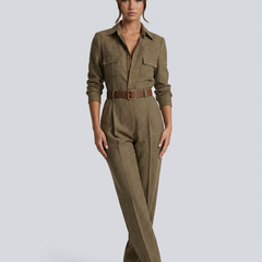 Women's Structured Tweed Checkered Jumpsuit | Elegant Wide-Leg Tailored Outfit 0