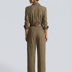 Women's Structured Tweed Checkered Jumpsuit | Elegant Wide-Leg Tailored Outfit 1