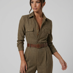 Women's Structured Tweed Checkered Jumpsuit | Elegant Wide-Leg Tailored Outfit 2