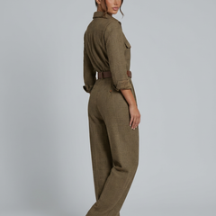 Women's Structured Tweed Checkered Jumpsuit | Elegant Wide-Leg Tailored Outfit 3
