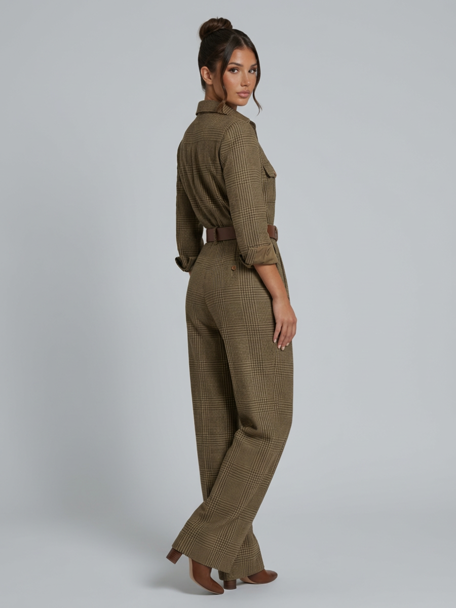 Women's Structured Tweed Checkered Jumpsuit | Elegant Wide-Leg Tailored Outfit 3