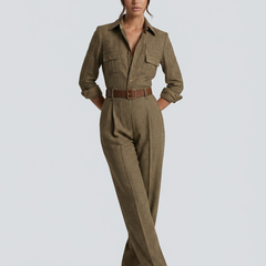 Women's Structured Tweed Checkered Jumpsuit | Elegant Wide-Leg Tailored Outfit 4