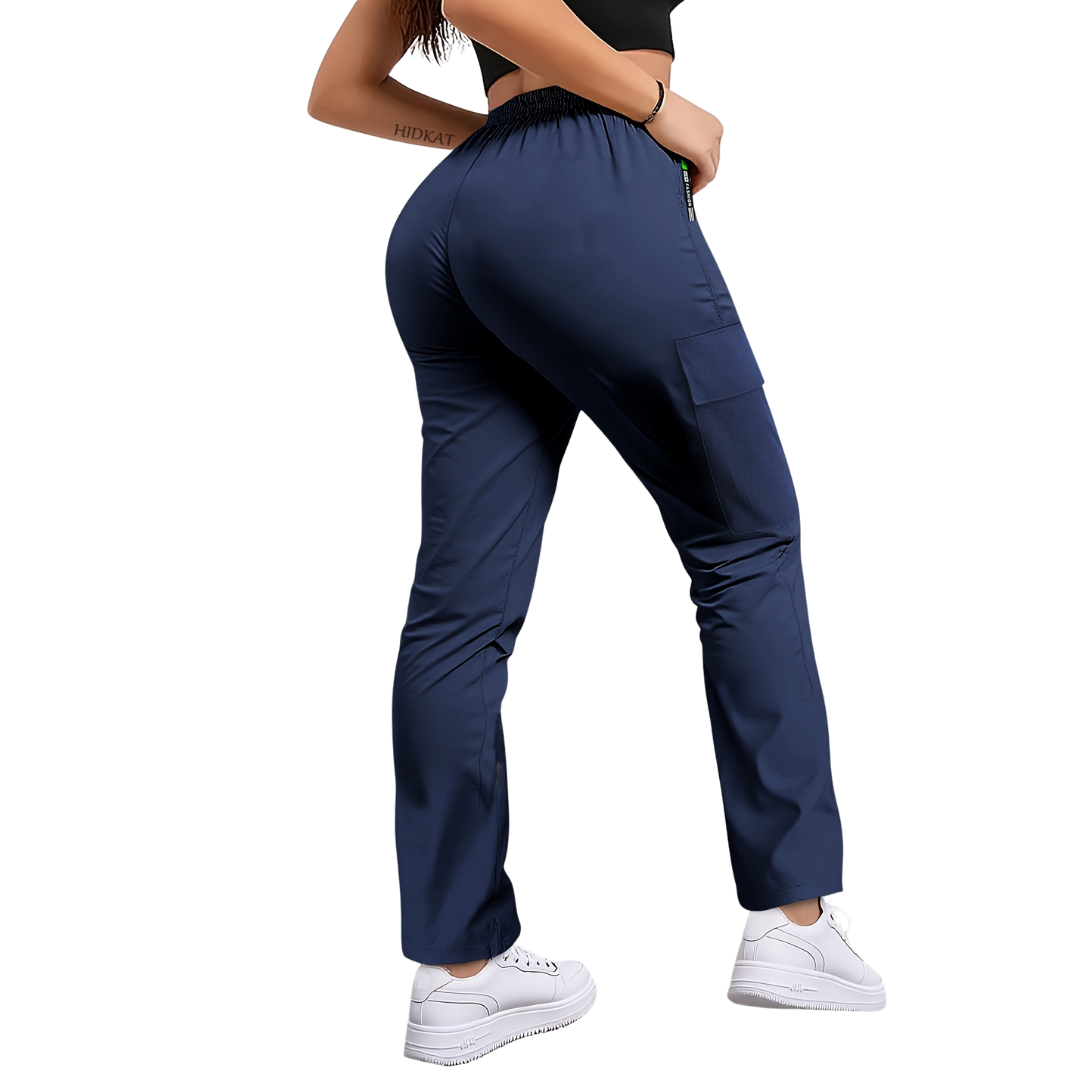 Women's Lightweight Cargo Pants with Zip Pocket and Drawstring Waist