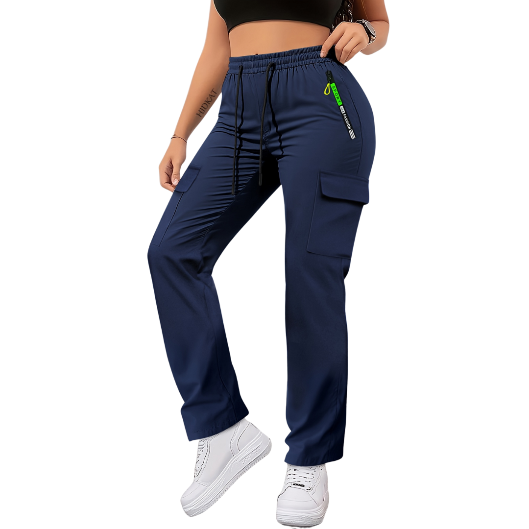Women's Lightweight Cargo Pants with Zip Pocket and Drawstring Waist