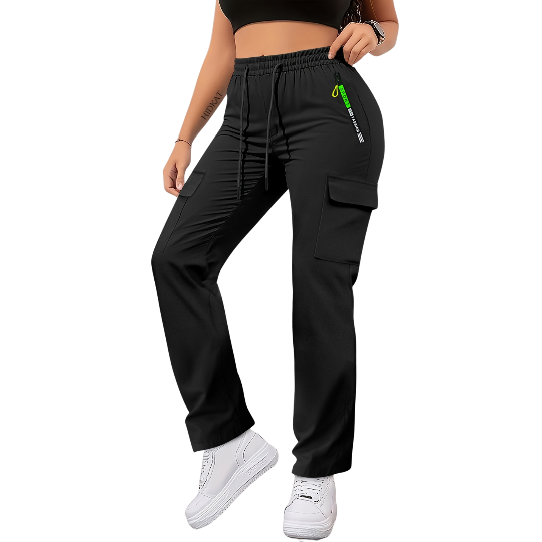 Women's Lightweight Cargo Pants with Zip Pocket and Drawstring Waist