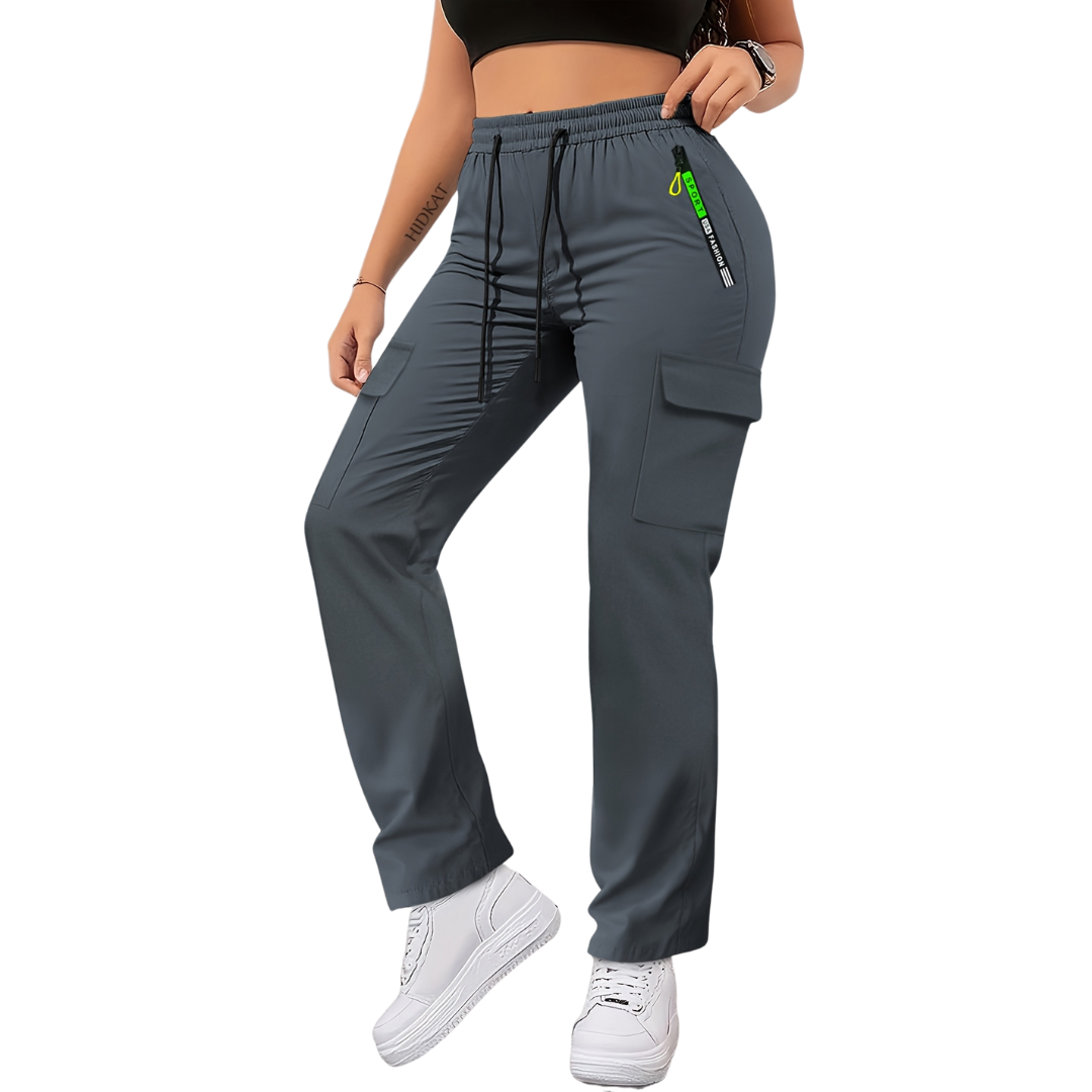 Women's Lightweight Cargo Pants with Zip Pocket and Drawstring Waist