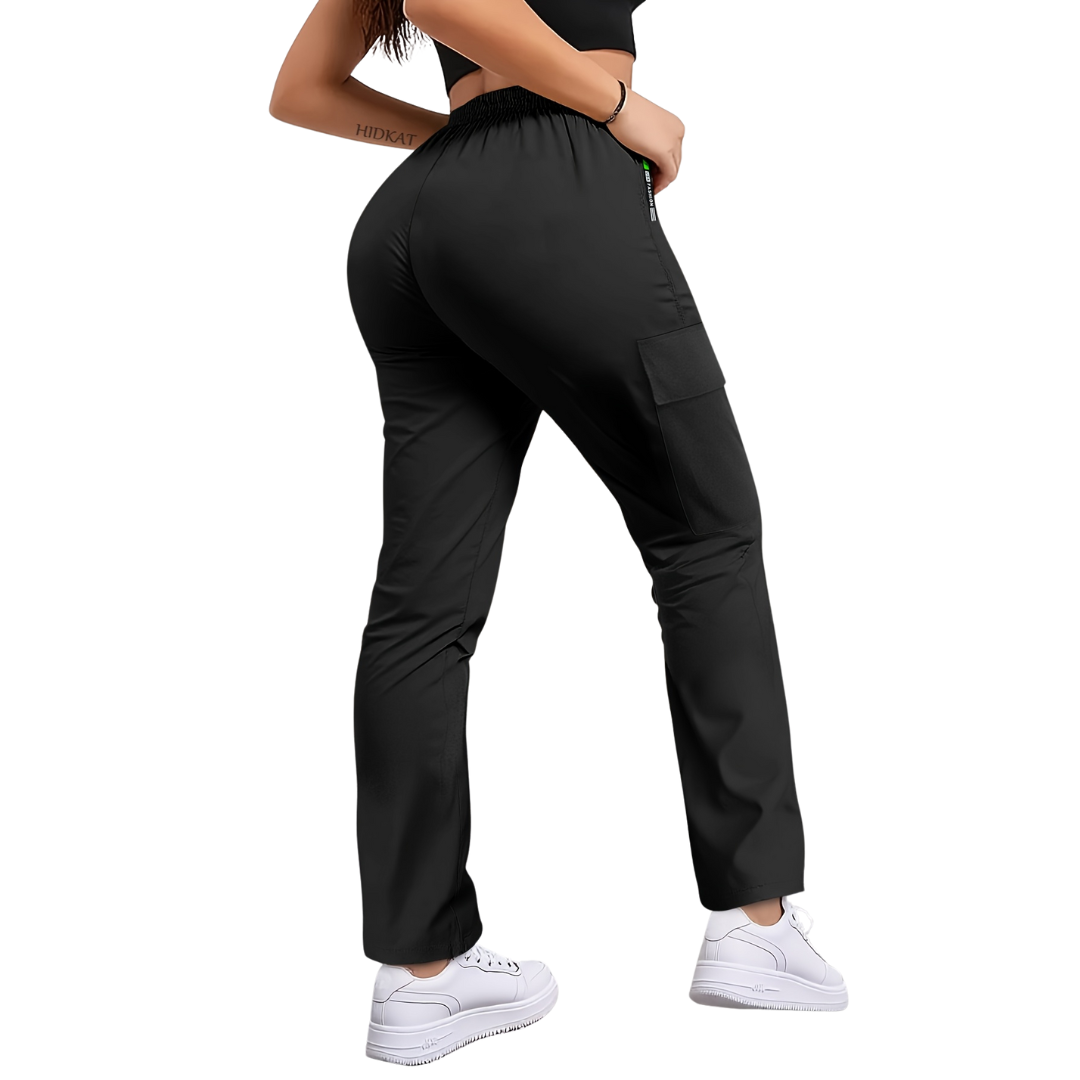 Women's Lightweight Cargo Pants with Zip Pocket and Drawstring Waist