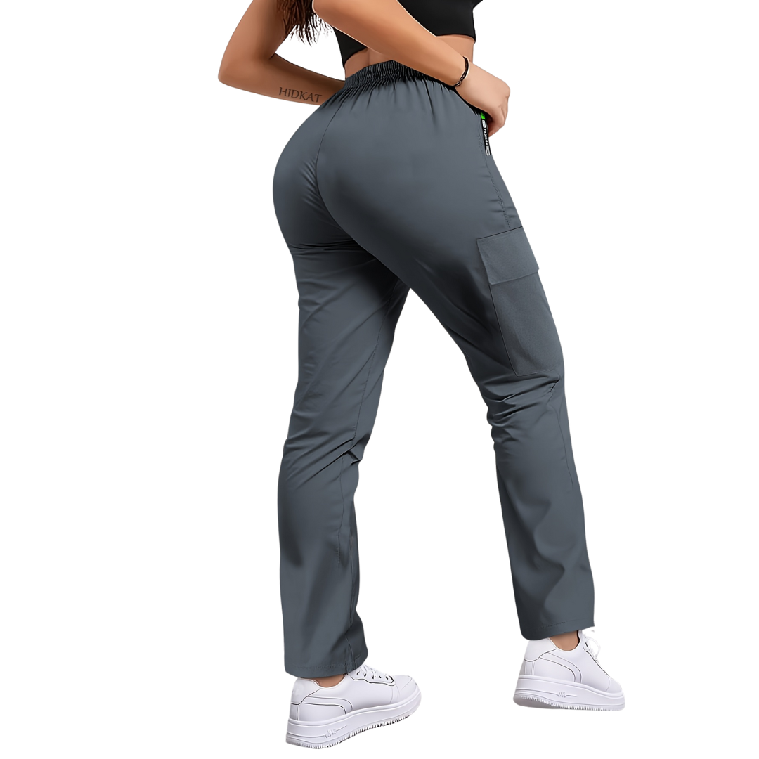 Women's Lightweight Cargo Pants with Zip Pocket and Drawstring Waist