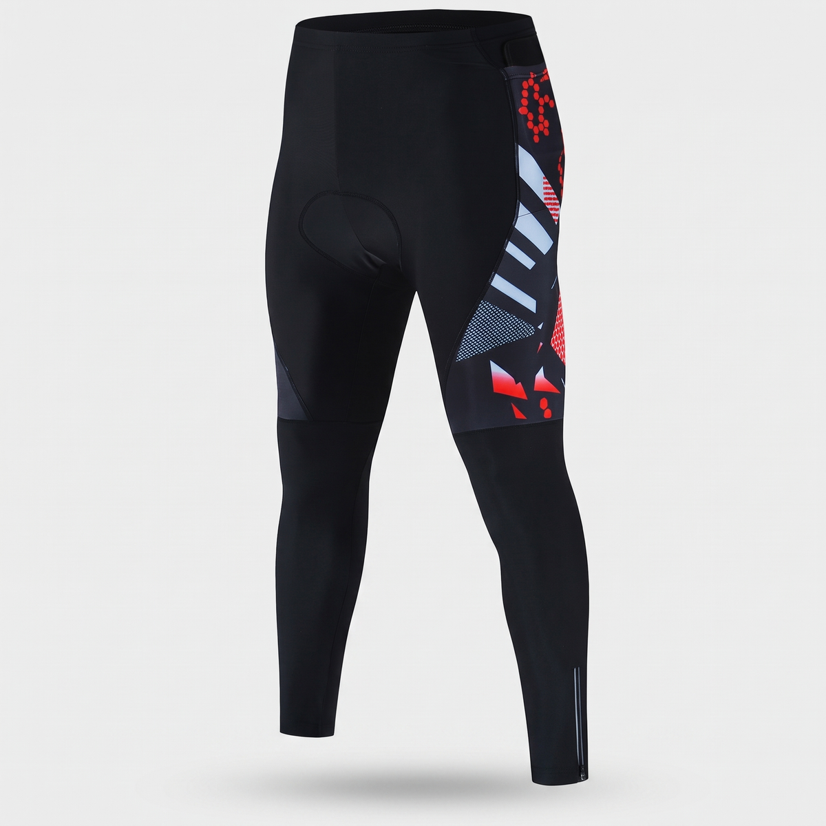 Men’s Padded Cycling Tights with Gel Chamois, Reflective Strips and Zipped Ankle Cuffs