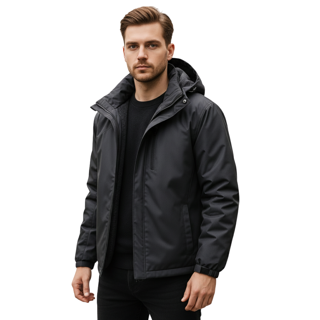 Men's Waterproof Fleece Lined Windproof Jacket with Hood