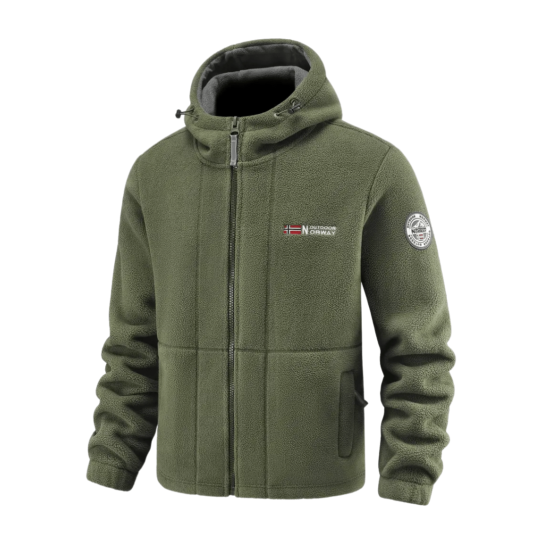 Men's Windproof Hooded Fleece Jacket with Zip Pockets
