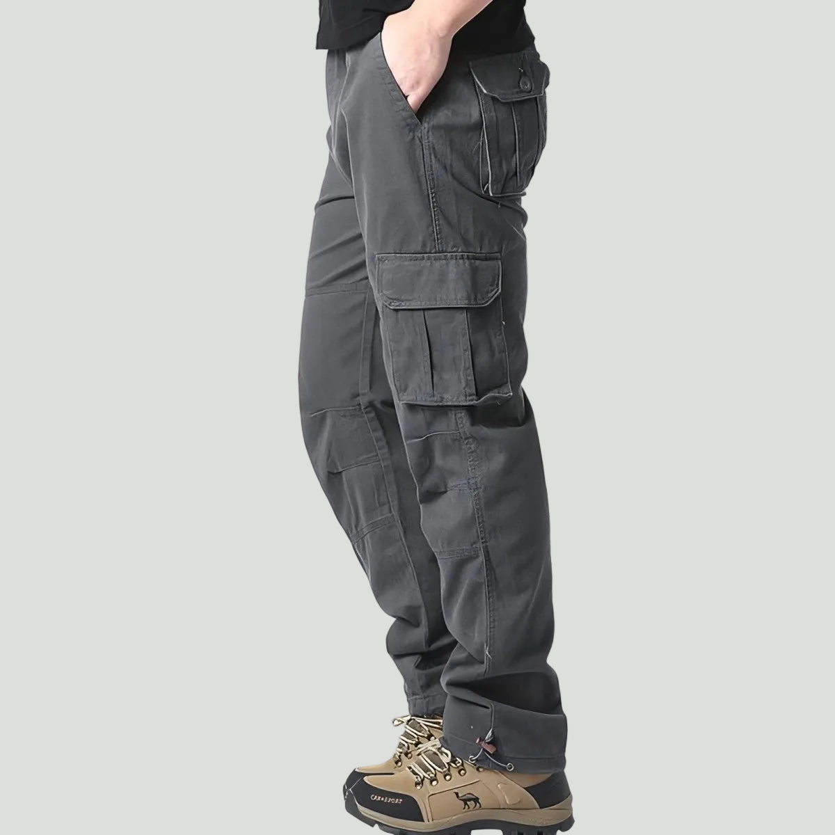 Men's Cotton Cargo Hiking Pants With Elastic Waist And Ankle Drawcords