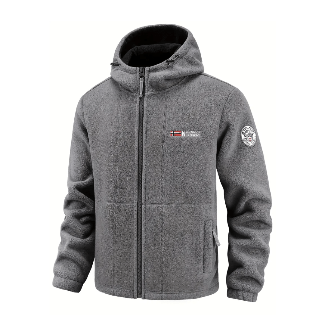 Men's Windproof Hooded Fleece Jacket with Zip Pockets