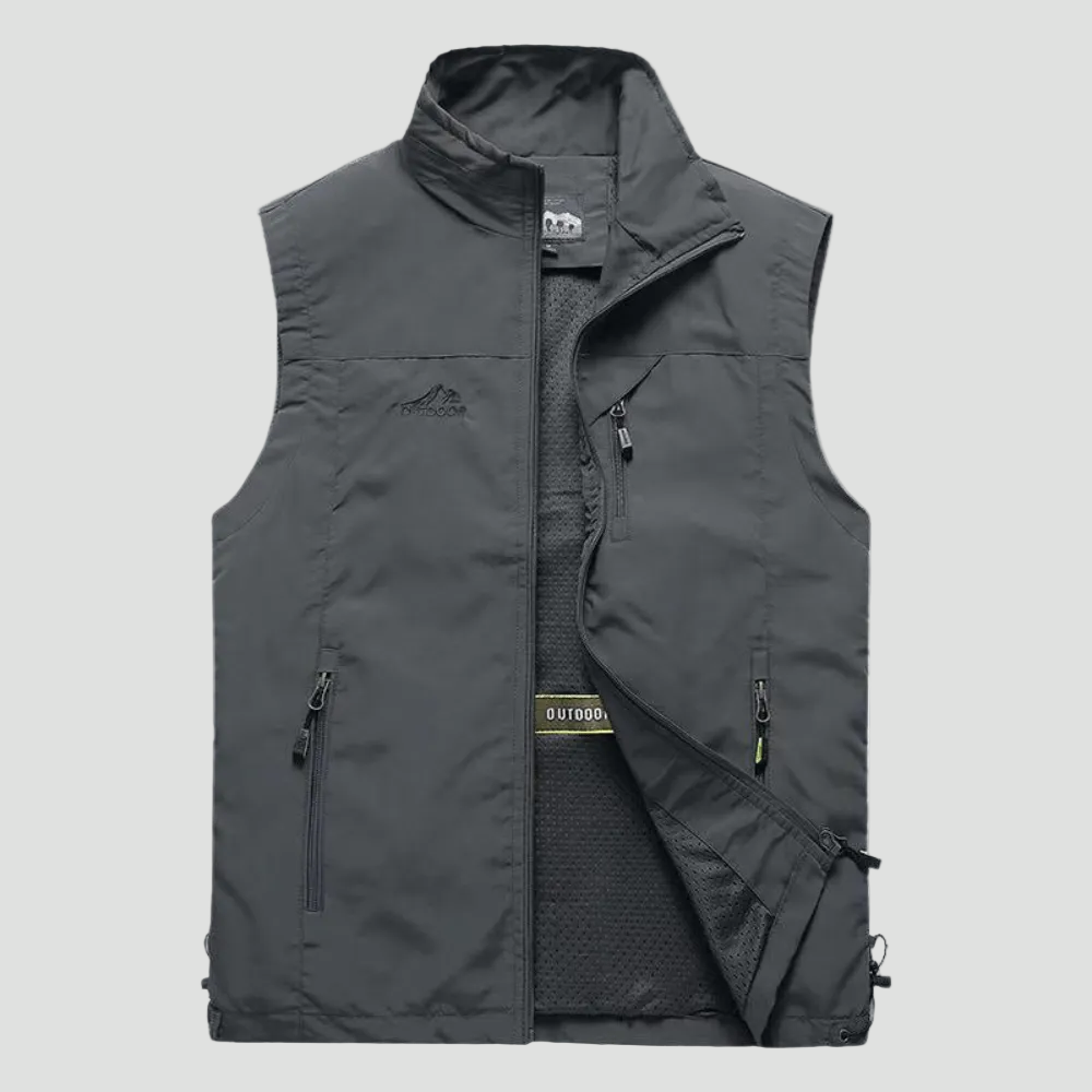 Men's Lightweight Hiking Vest with Zip Pockets and Mesh Lining