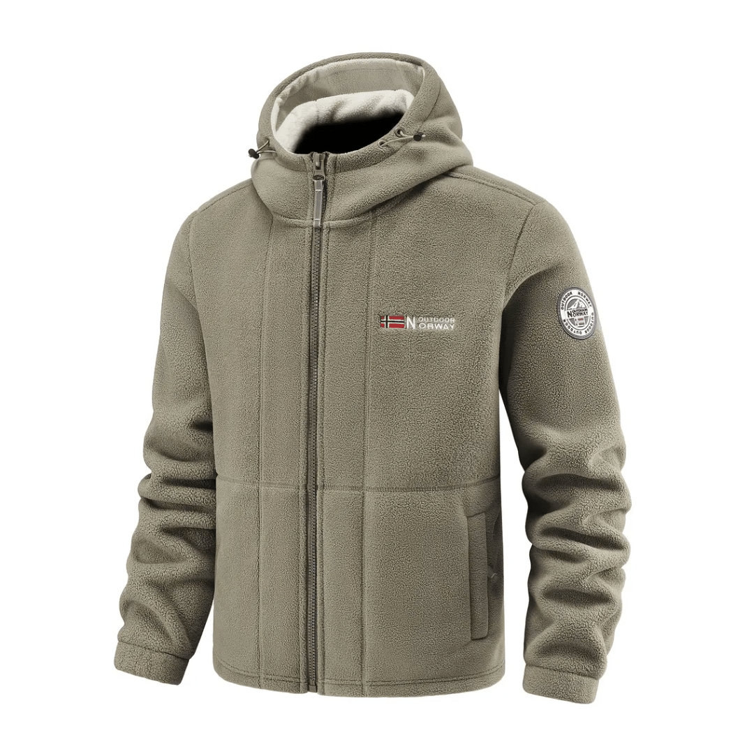Men's Windproof Hooded Fleece Jacket with Zip Pockets