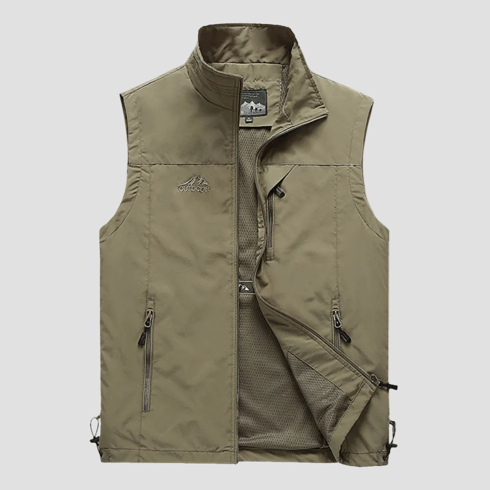 Men's Lightweight Hiking Vest with Zip Pockets and Mesh Lining