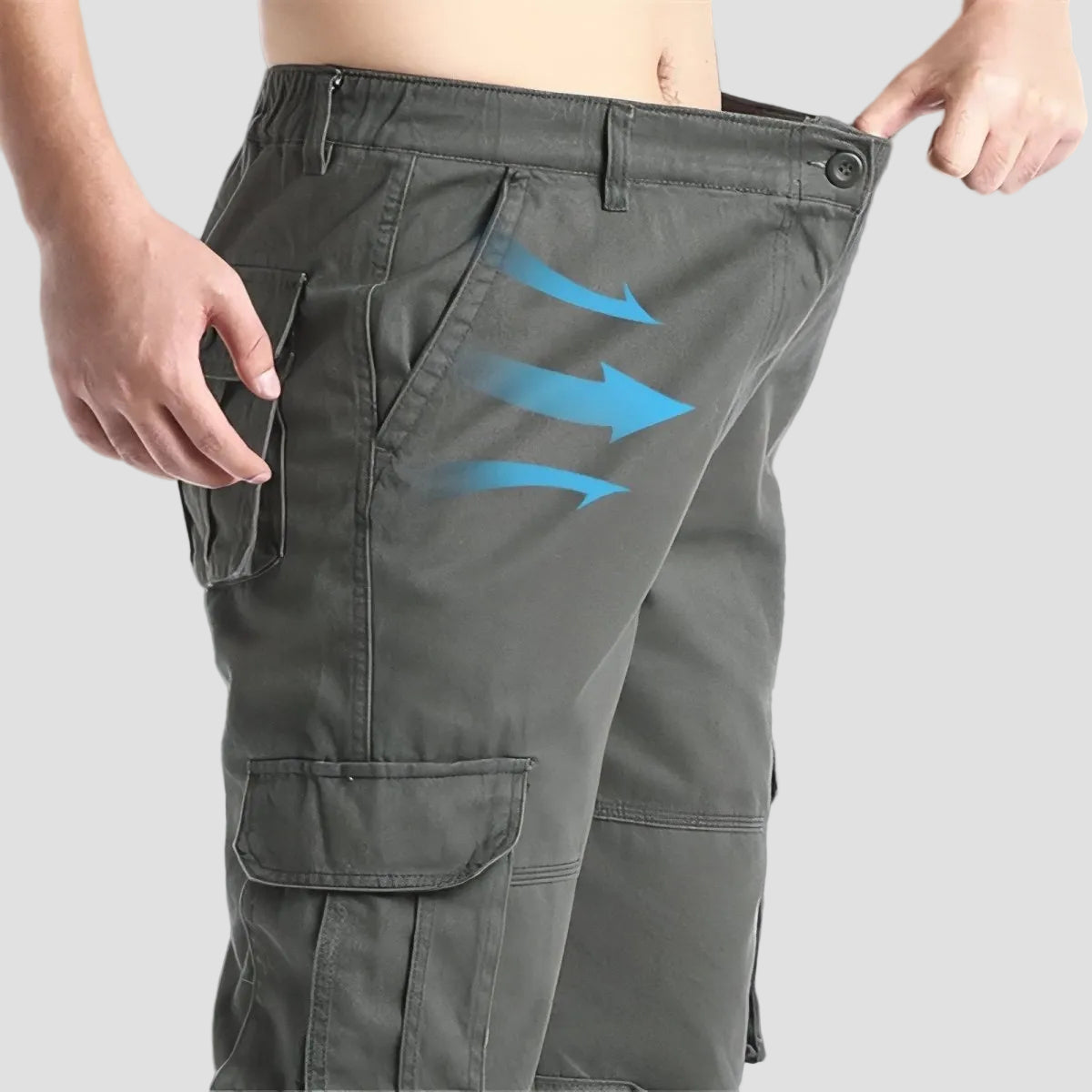 Men's Cotton Cargo Hiking Pants With Elastic Waist And Ankle Drawcords