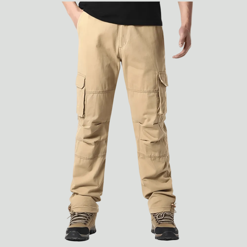 Men's Cotton Cargo Hiking Pants With Elastic Waist And Ankle Drawcords