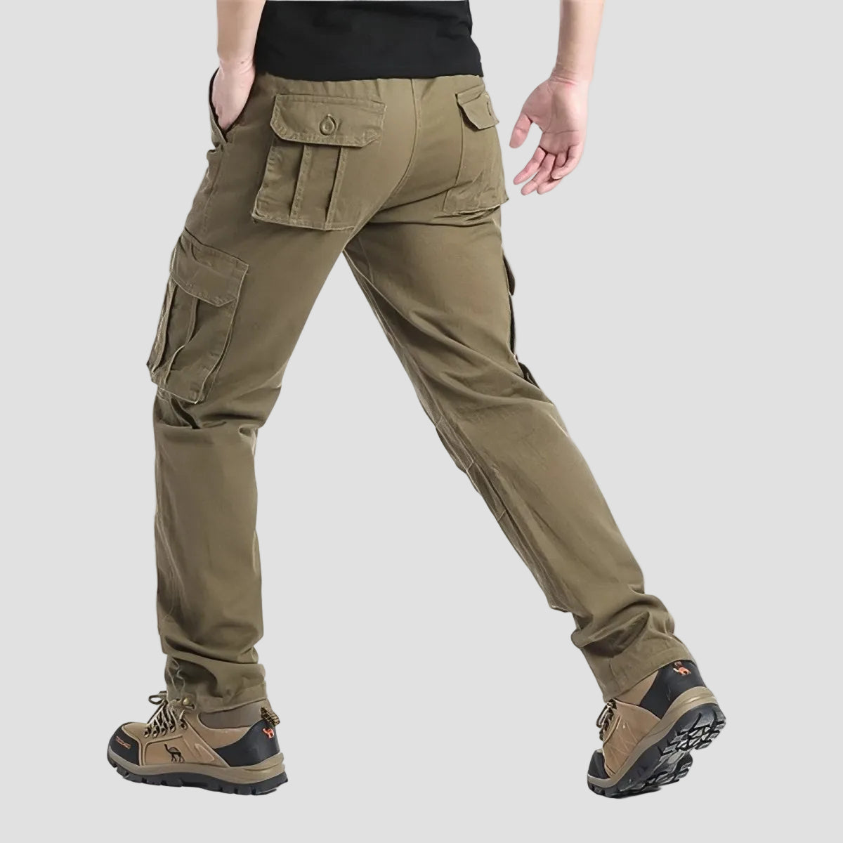 Men's Cotton Cargo Hiking Pants With Elastic Waist And Ankle Drawcords