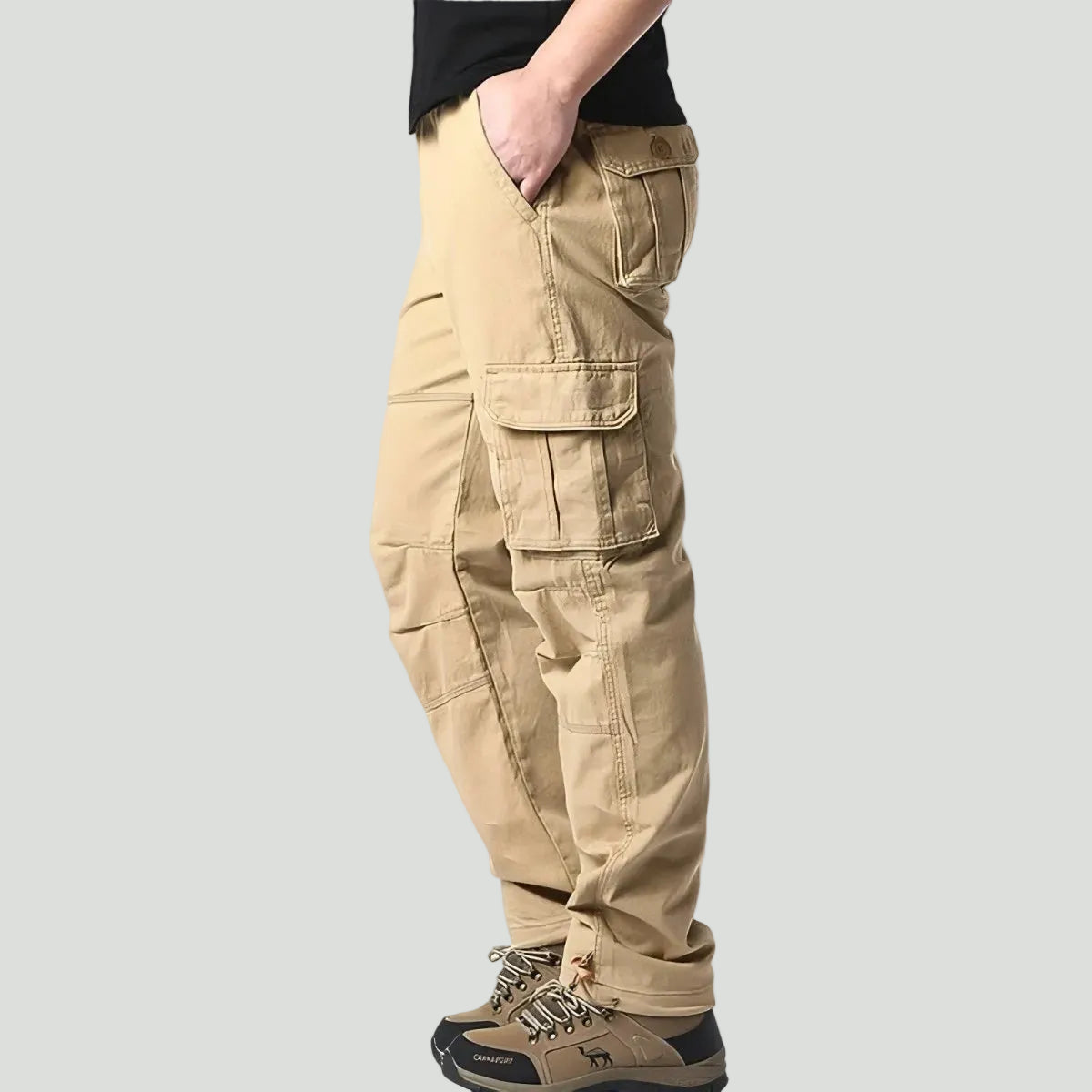 Men's Cotton Cargo Hiking Pants With Elastic Waist And Ankle Drawcords