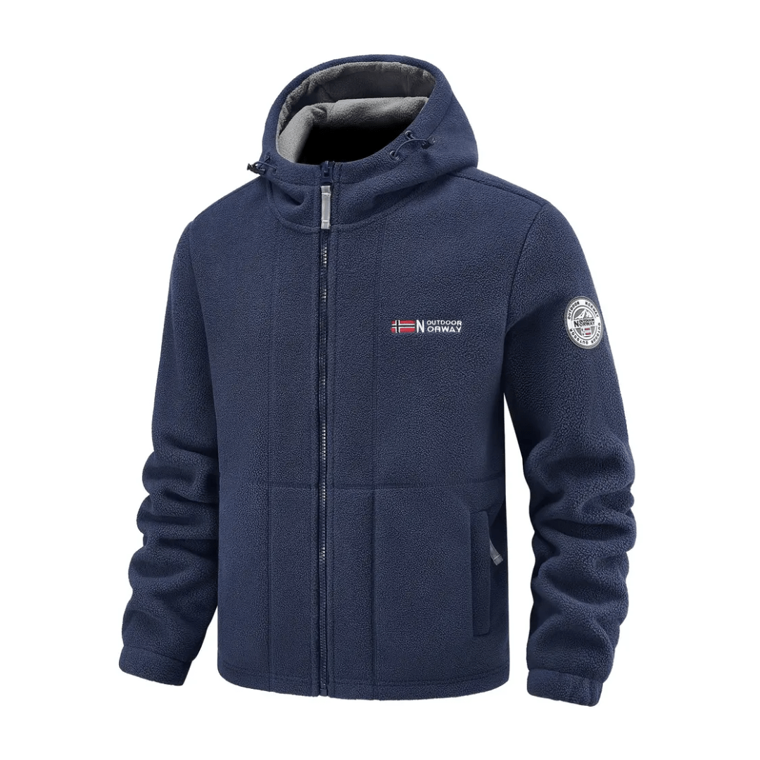 Men's Windproof Hooded Fleece Jacket with Zip Pockets