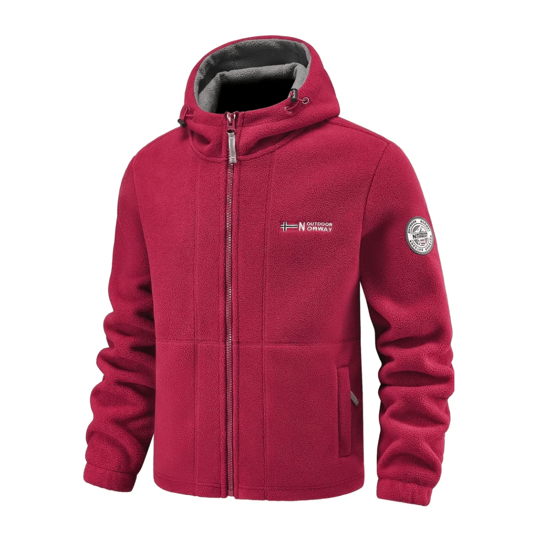 Men's Windproof Hooded Fleece Jacket with Zip Pockets