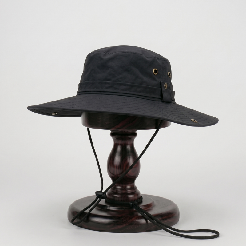 Men's Wide Brim Boonie Hat with Adjustable Chin Strap and Foldable Design