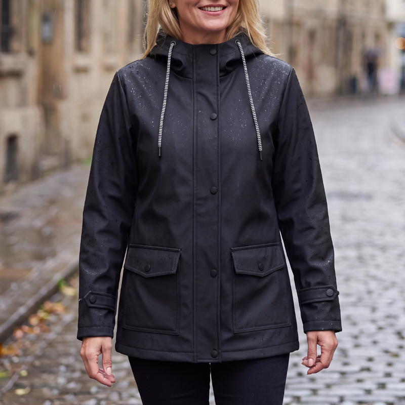 Women's Lightweight Water Repellent Hooded Rain Jacket with Flap Pockets