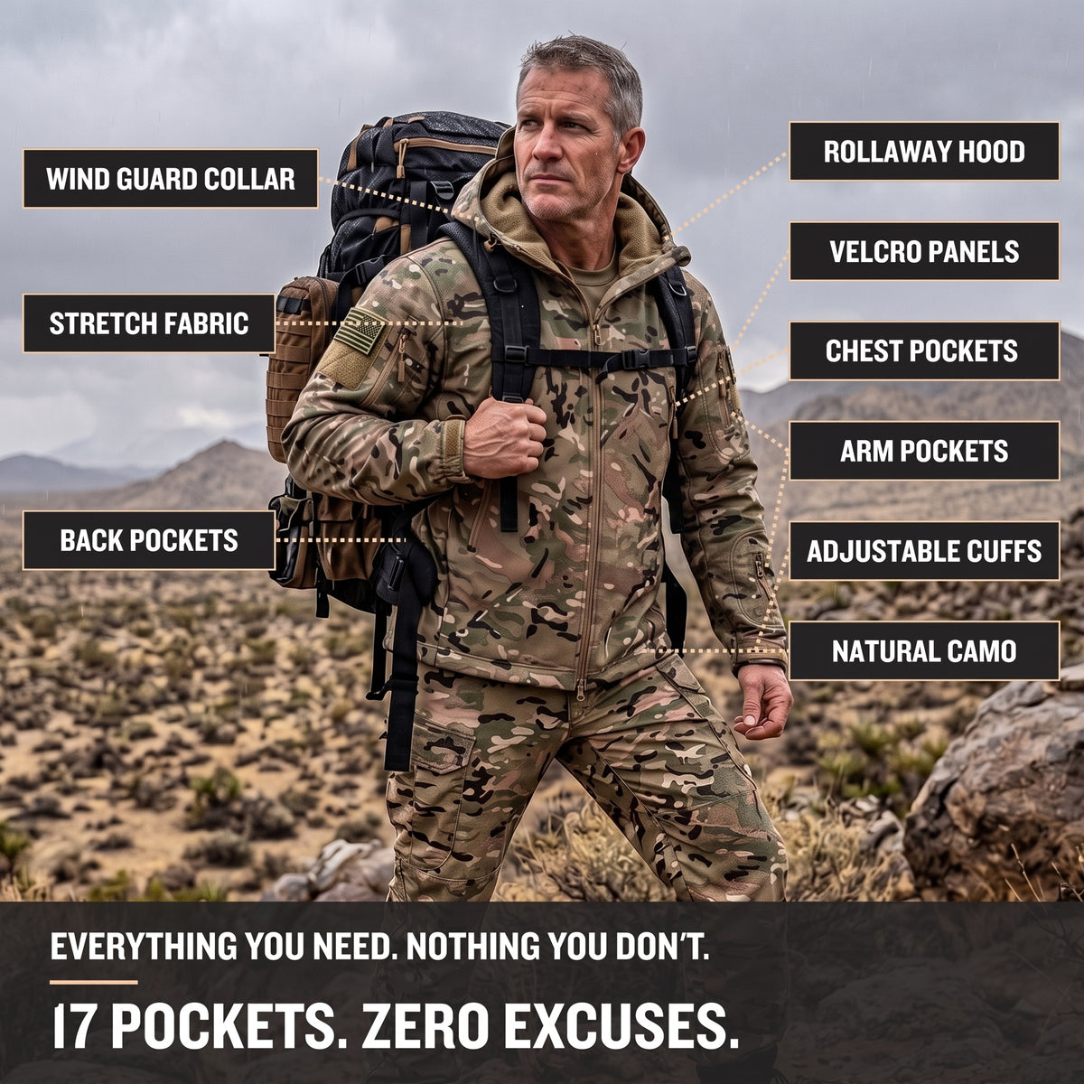 Men's Camo Softshell Jacket with Hood