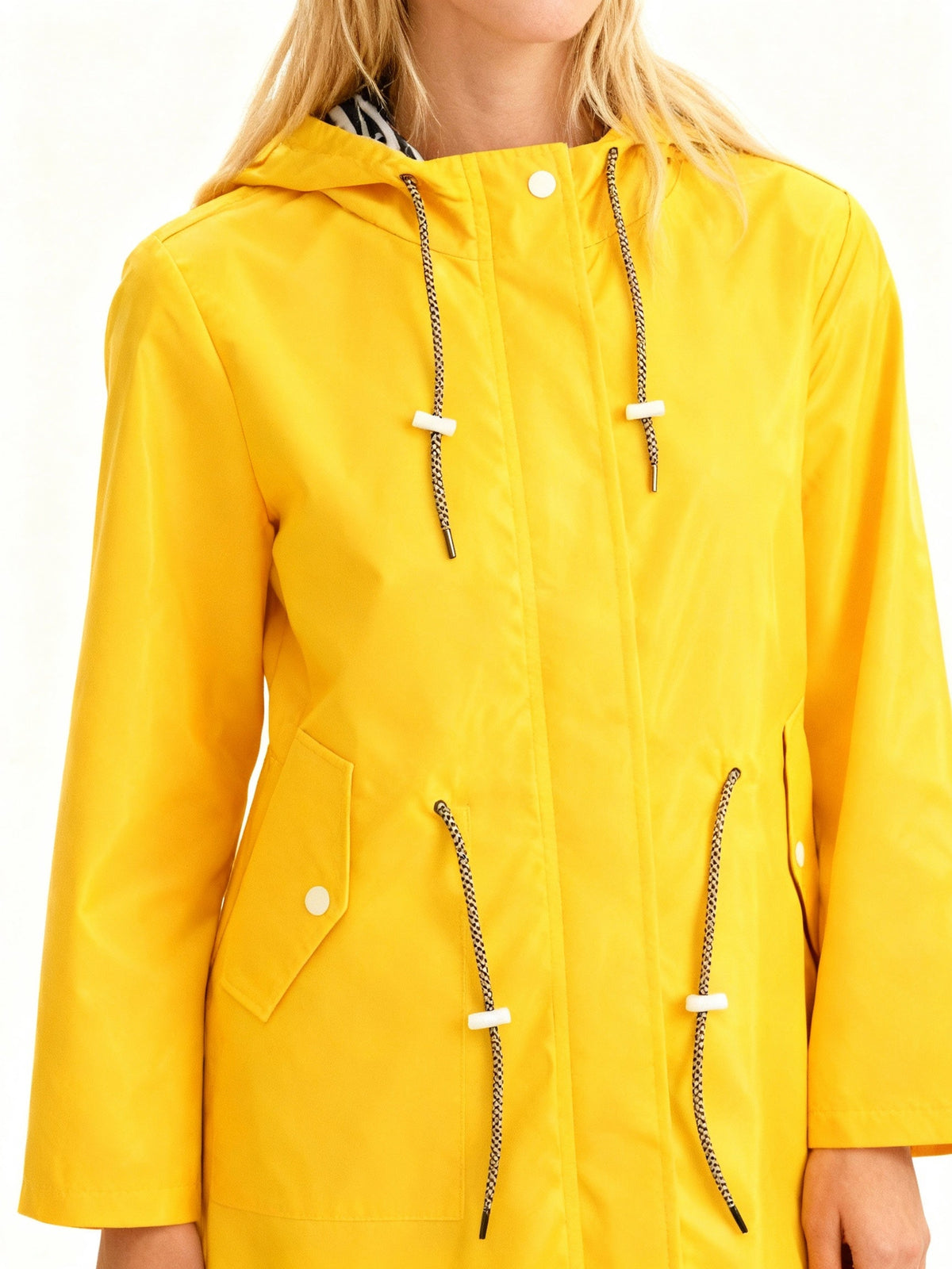 Women's Mid Length Water Repellent Rain Jacket with Hood