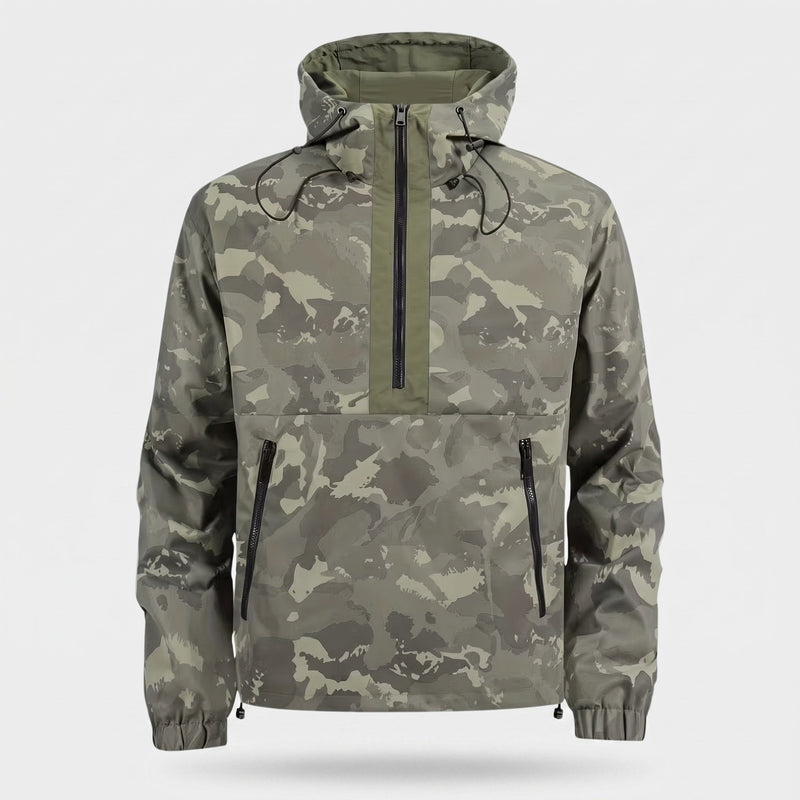 Men's Camo Hooded Half Zip Windbreaker Anorak