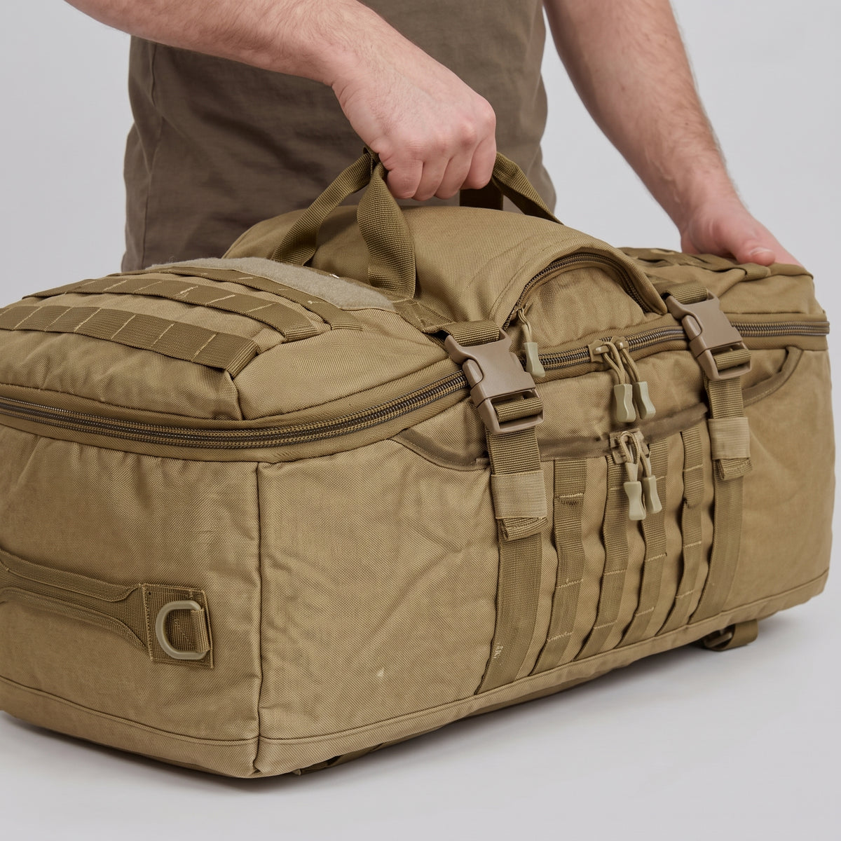 Men's Tactical Duffel Bag with MOLLE Webbing and Convertible Backpack Straps