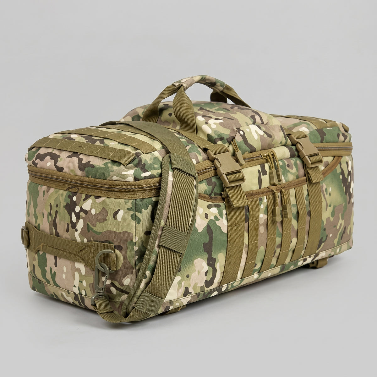 Men's Tactical Duffel Bag with MOLLE Webbing and Convertible Backpack Straps