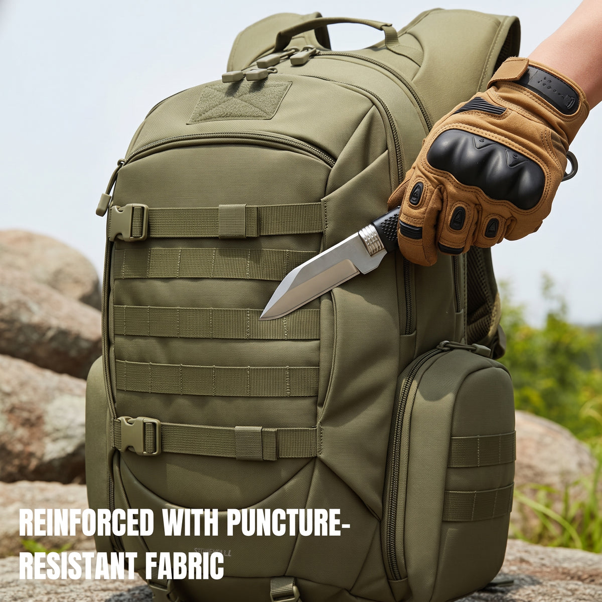 Men's Large Tactical Outdoor Backpack with MOLLE Webbing and Side Pouch
