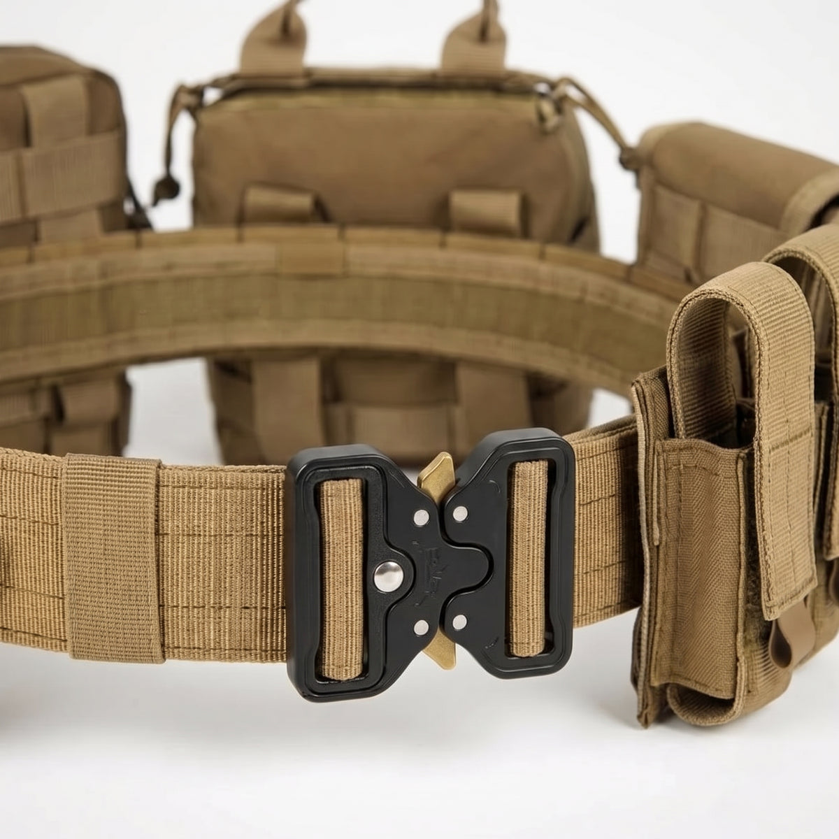 Men's MOLLE Tactical Battle Belt System with Pouches and Quick Release Buckle