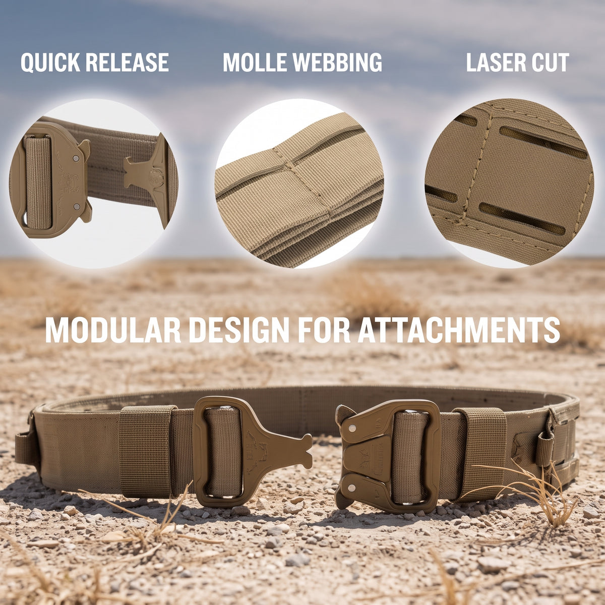 Men's MOLLE Tactical Battle Belt System with Pouches and Quick Release Buckle