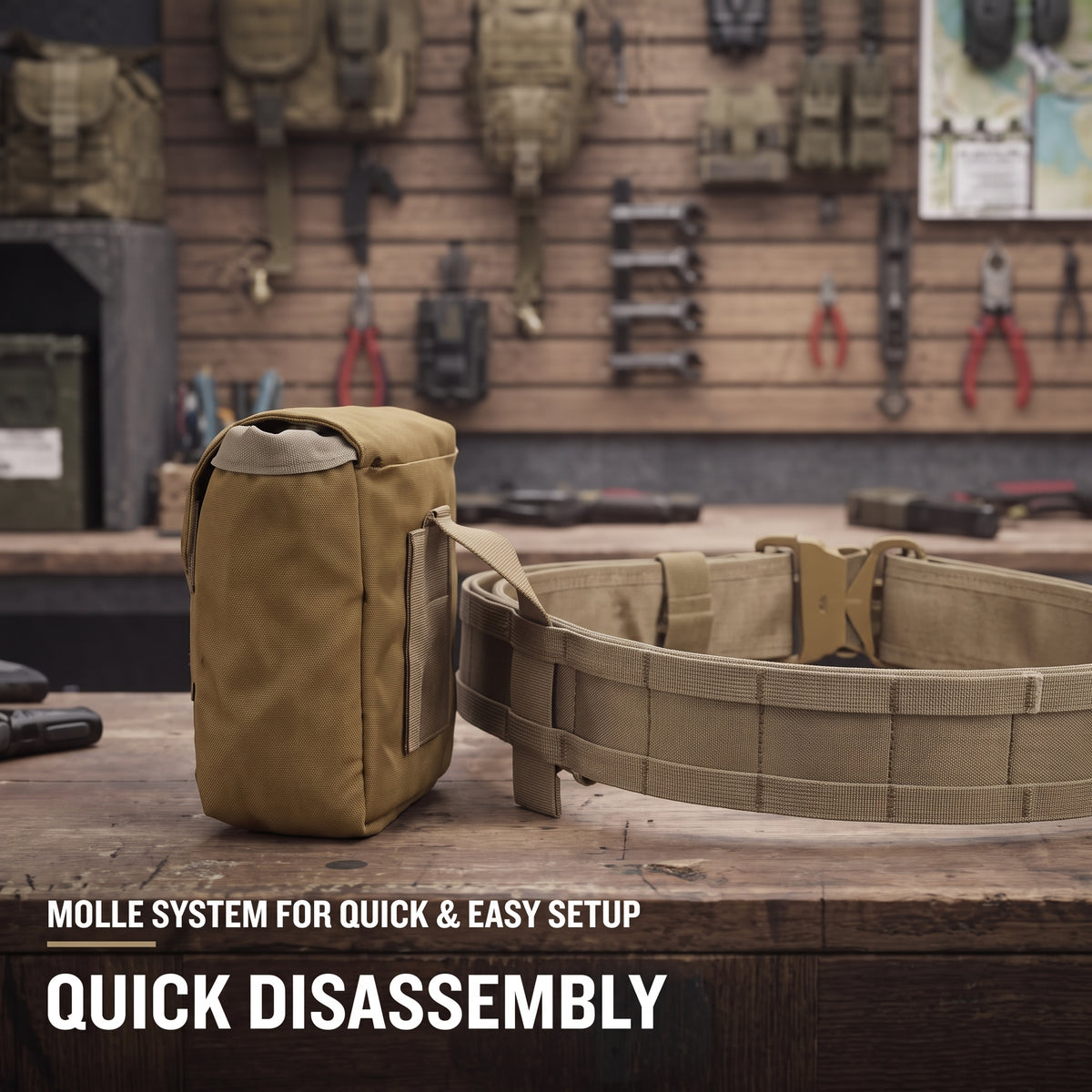 Men's MOLLE Tactical Battle Belt System with Pouches and Quick Release Buckle