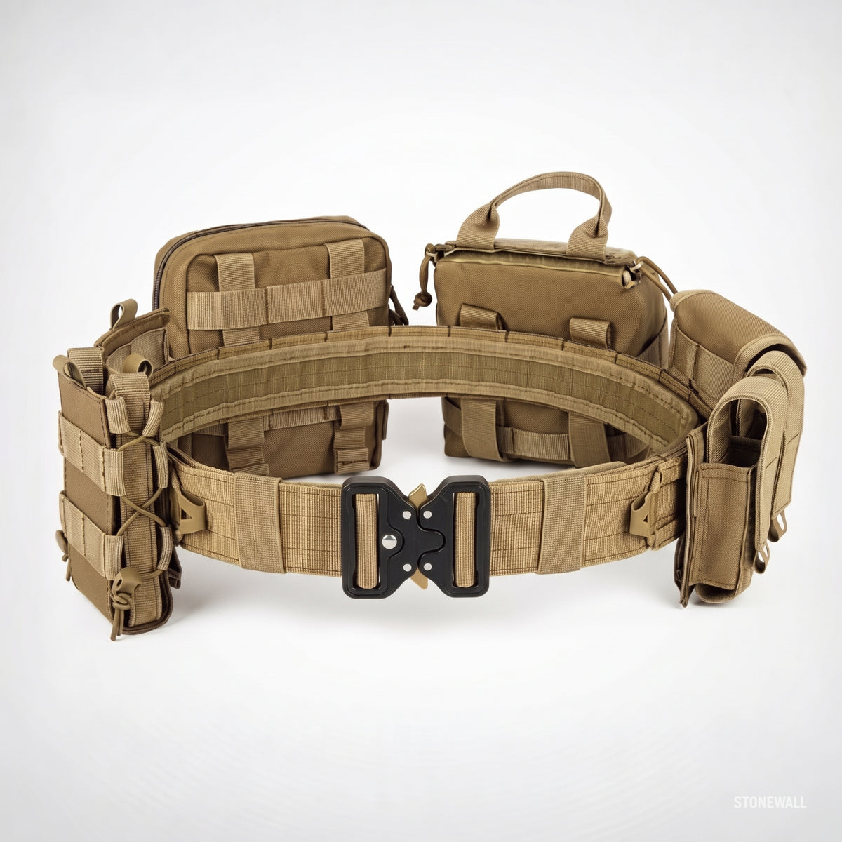 Men's MOLLE Tactical Battle Belt System with Pouches and Quick Release Buckle