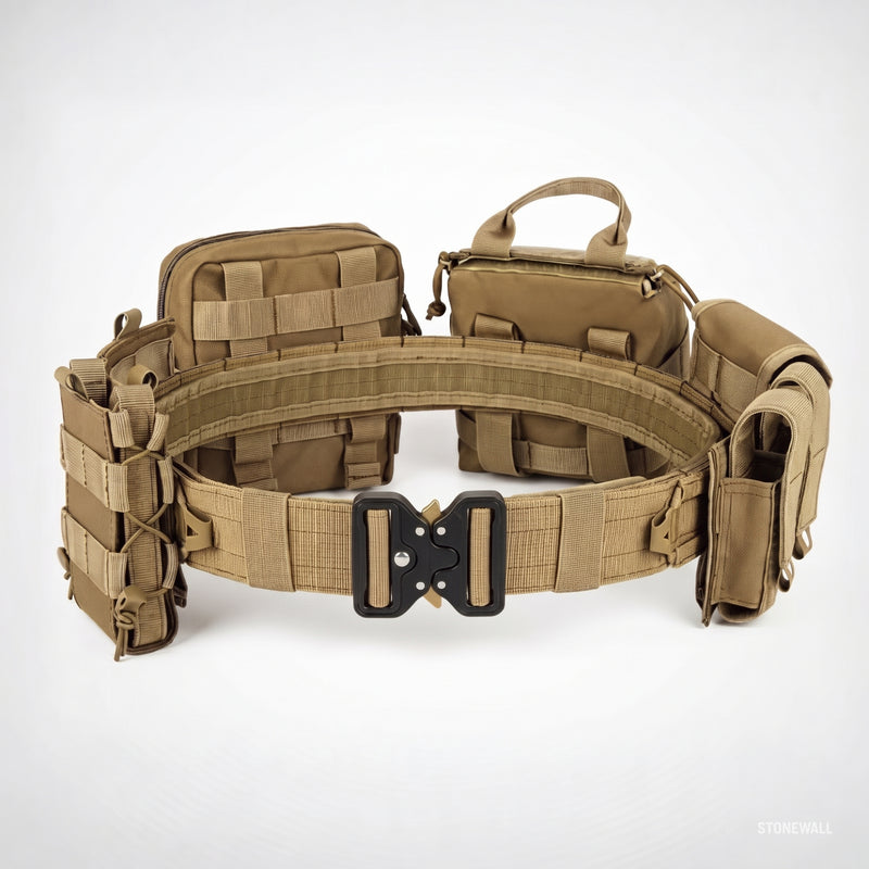 Men's MOLLE Tactical Battle Belt System with Pouches and Quick Release Buckle