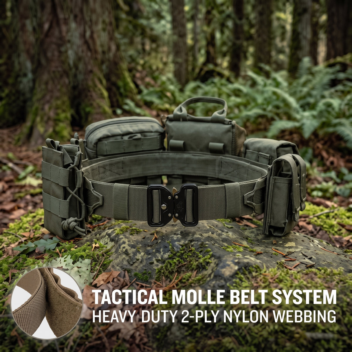 Men's MOLLE Tactical Battle Belt System with Pouches and Quick Release Buckle