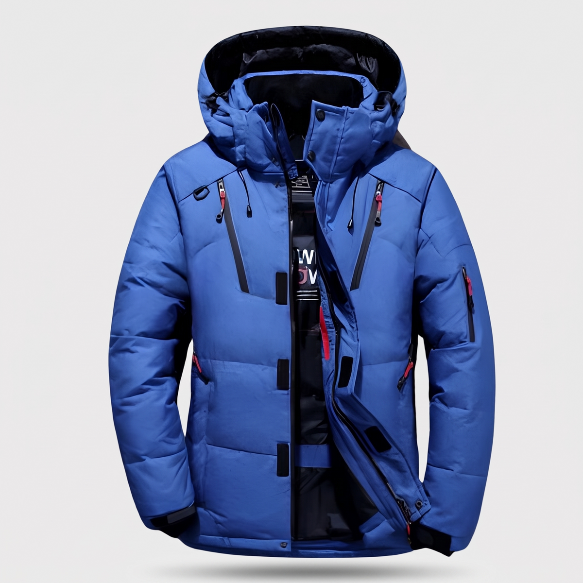 Men's Down Puffer Jacket with Detachable Hood and Multi Zip Pockets